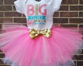 Big Sister Shirt, Big Sister Outfit, Sibling Baby Announcement,Big Sister Top, Big Sister Announcement, Tutu Outfit, Big Sister in Training