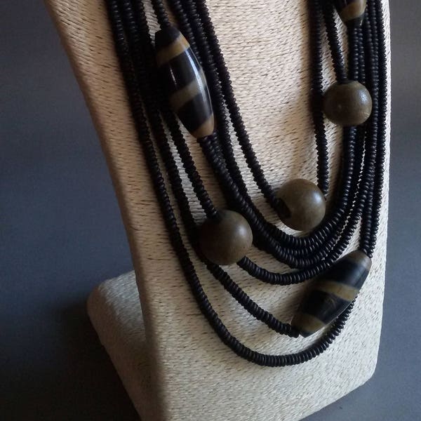 Big statement necklace. Long chunky necklace. Big bold chunky jewelry. Chunky tribal necklace. Rustic boho jewelry. Horn bone jewelry. Boho.