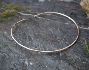 Sterling wire choker with hook and eye closure, 925 solid sterling silver jewelry, great for large heavy pendant, 16 inch, silver gift item
