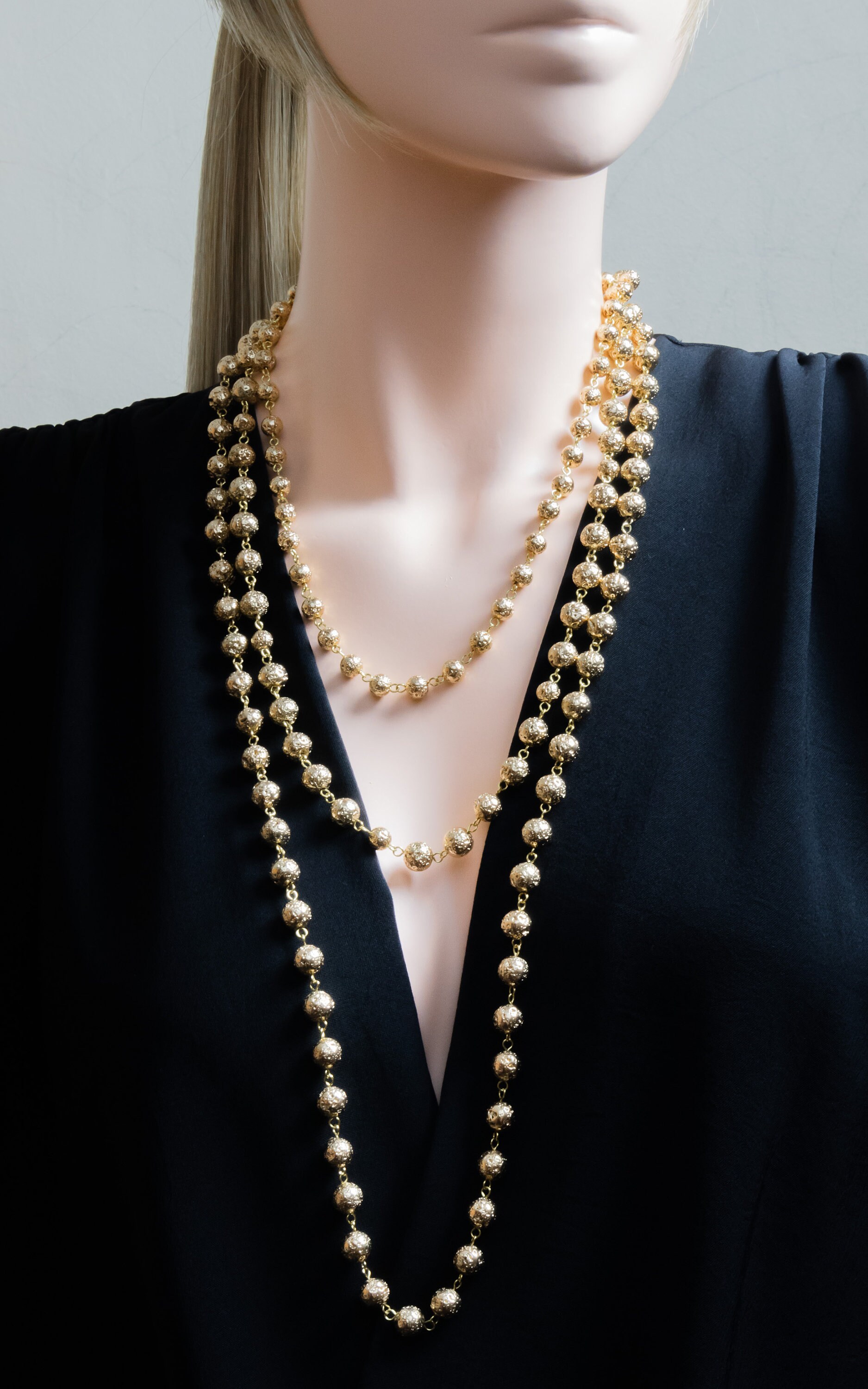 Gold Layered Beaded Necklace Long Multi Strand Necklace Gold Etsy
