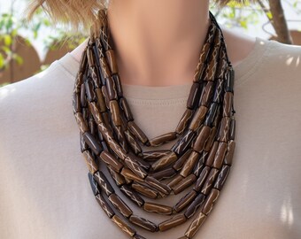 Bone bead necklace, beaded leather necklace, chunky statement jewelry for women