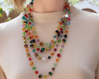Austrian crystal necklace, colorful chunky statement necklace, mid century modern beaded jewelry, extraordinary gifts for wife