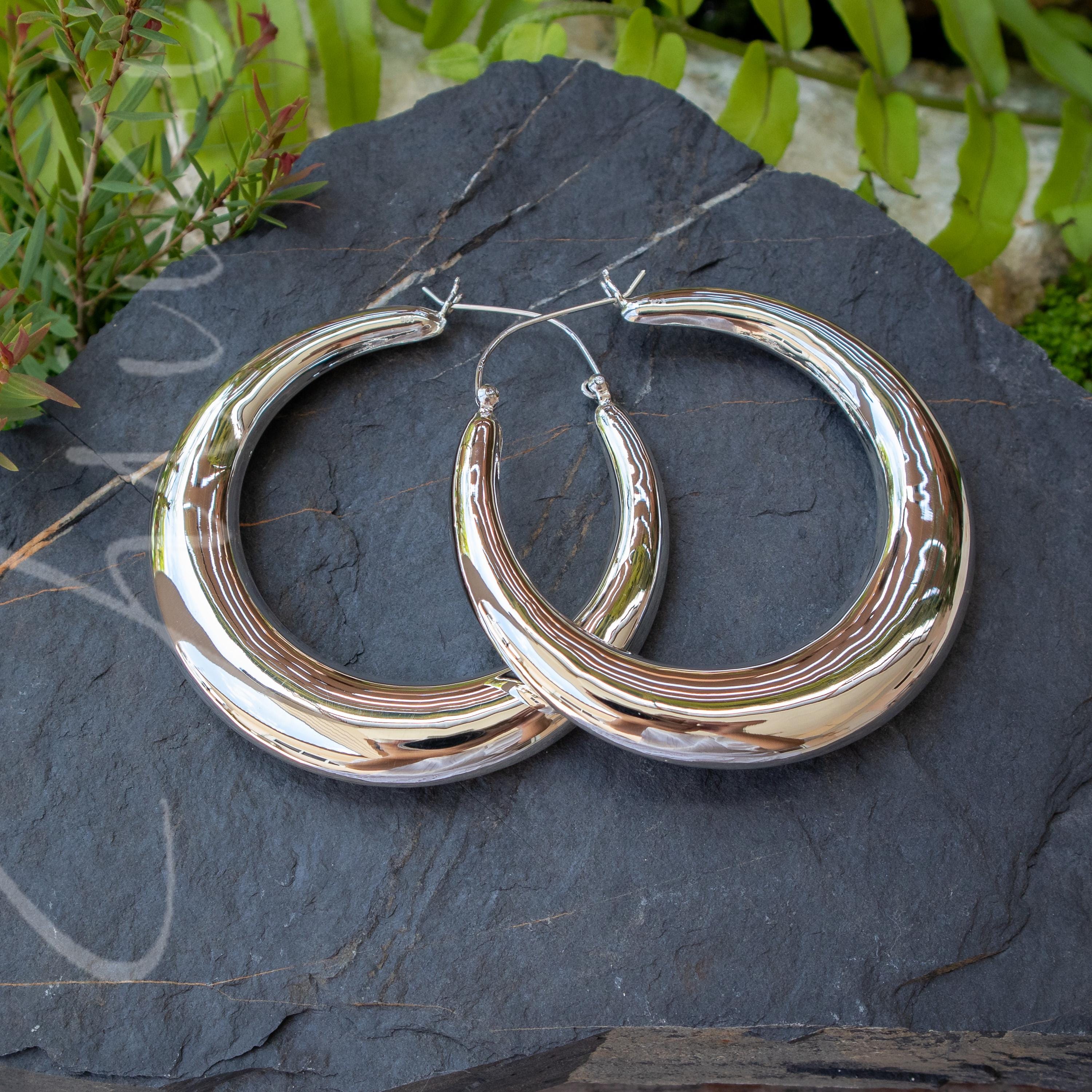Hoop Earrings 60mm Shoulder Duster Extra Extra Large 2mm Width Round Tube Sterling Silver Hoop Earrings 60mm Shoulder Duster Extra Extra Large 2mm Width Round Tube Sterling Silver