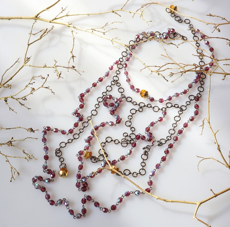 Long Drop Necklace Sparkly Purple Chunky Statement Choker Necklace Modern Jewelry Wedding Jewelry Layer Bead Choker Unique gifts