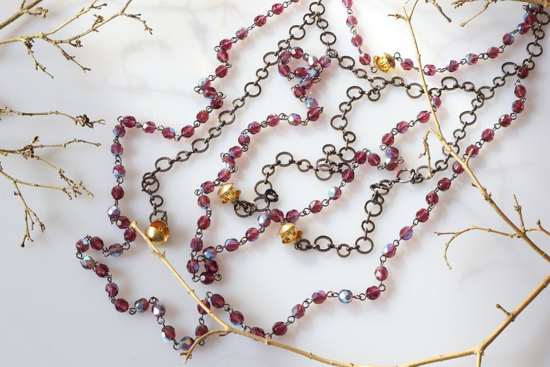 Long Drop Necklace Sparkly Purple Chunky Statement Choker Necklace Modern Jewelry Wedding Jewelry Layer Bead Choker Unique gifts