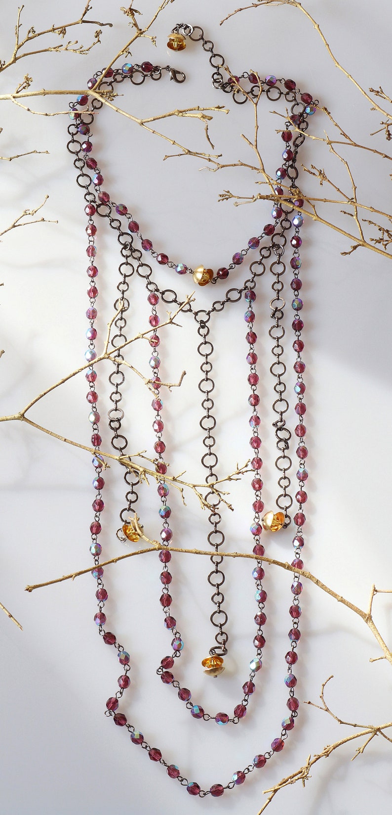 Long Drop Necklace Sparkly Purple Chunky Statement Choker Necklace Modern Jewelry Wedding Jewelry Layer Bead Choker Unique gifts
