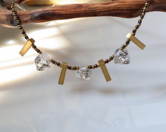 Herkimer diamond necklace, tiny seed bead necklace, thin dainty jewelry, boho gifts for her