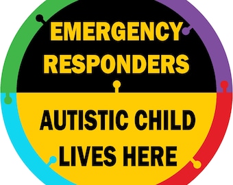 Autistic Child Lives Here Vinyl Sticker - 6" x 6" (Pack of 2) Autism Awareness Safety Decal for Emergency Responders Special Needs Warning
