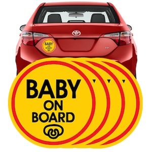 Baby on Board Sticker + Window Cling (4pc Pack) 7&quot;x7&quot; for Car Funny Cute Safety Caution Decal Sign for Car Window and Bumper - Baby Pacifier