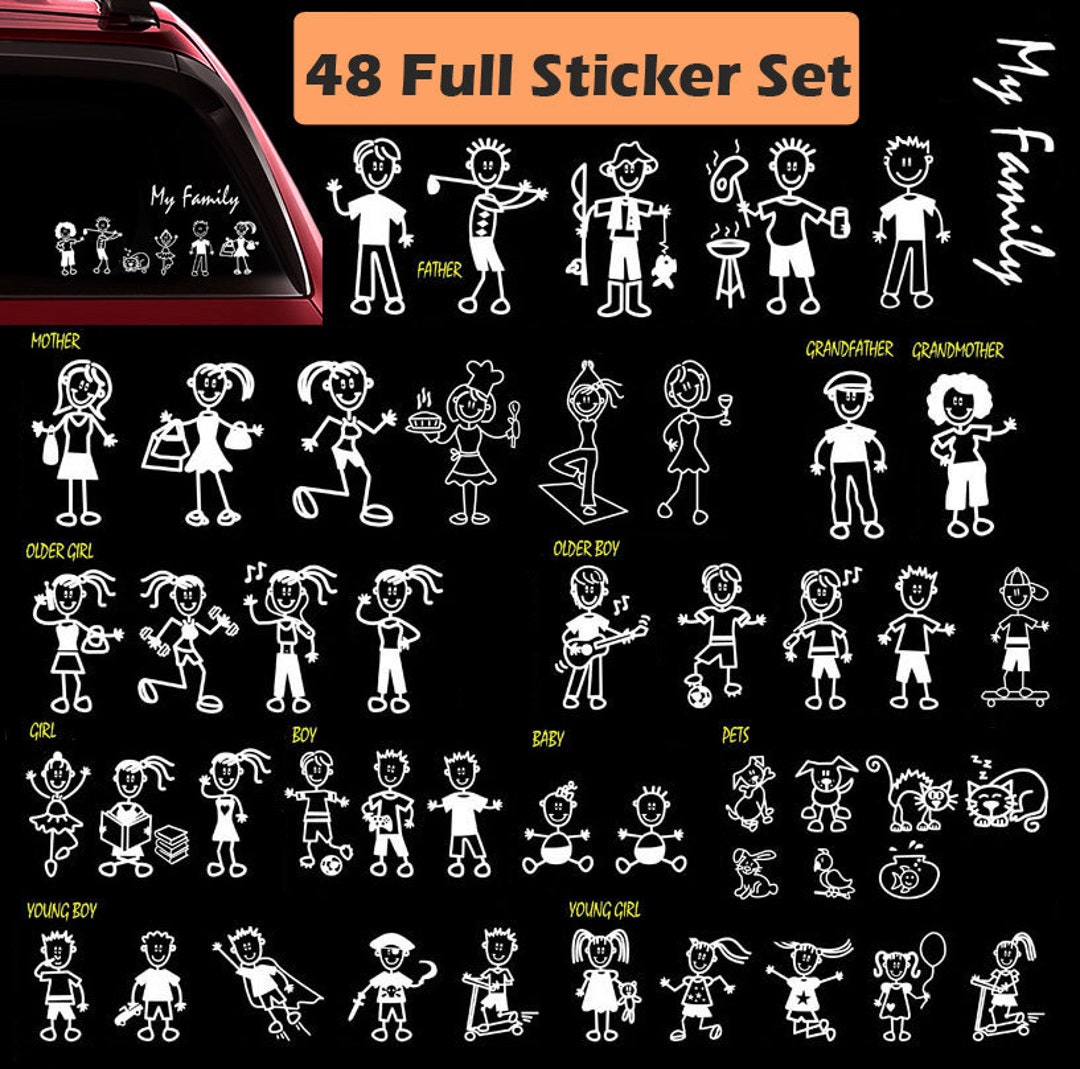 TOTOMO 48 Stick Figure My Family Car Decal Sticker Mom Dad Grandparents ...