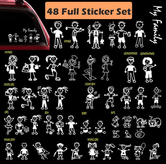 TOTOMO 48 Stick Figure My Family Car Decal Sticker Mom Dad Grandparents Kids Baby Pets Dog Cat for Car Window Phone Notebook Etsy