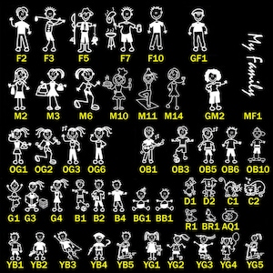 TOTOMO 10pc Family Sticker Decal for Car Window & Bumper, Pet Dog Cat Fish Rabbit Bird Stick Figure –Choose up to 10 from 48 Unique Designs