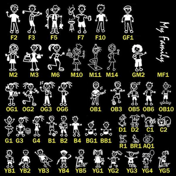 TOTOMO Customizable Stick Figure my Family Car Decal Sticker for Car Window Phone Notebook - Dad, Mom, Grandparents, Kids, Baby, Pets.