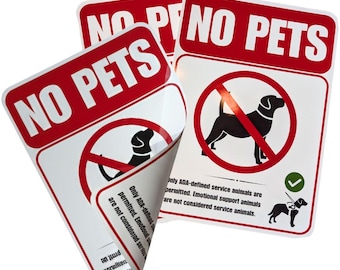 No Pets Allowed Window Sign, Service Animal Policy Notice, Double Sided, 10x7, 3 Pack