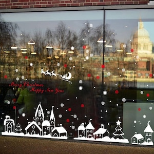 TOTOMO #W301 Christmas Town Window Decals Stickers Decor Clings Wall Decoration