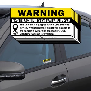 Anti-Theft Car Vehicle Stickers with GPS Tracking Warning - 3&quot; x 1.5&quot; Self Adhesive Sign (4pc Front Adhesive + 4pc Back Adhesive Stickers)