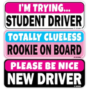 Student Driver Magnet/Sticker for Car Vehicle Safety Sign for Funny New Rookie Learner Drivers Bumper Sticker Please Be Patient (3pc Set)