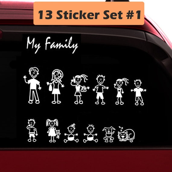 12 Stick Figure Family Your Stick Figure Family Pet Cat Dog Stickers for Car Windows Bumper Phone Notebook Vinyl Decal Red