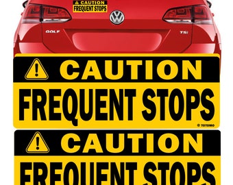 Caution Frequent Stops Magnet Sticker, Reflective Car Safety Sign (Set of 2)