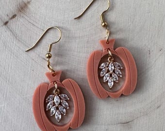 Pumpkin dangle earrings, fall accessories, cute earring studs, pumpkin earrings, autumn earrings, gifts for her, Halloween earrings