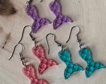 mermaid earrings, perfect gift for mom, cute earring dangles, earrings for mom, gifts for her, mermaid scales, summer jewelry,gifts under 20