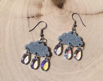 Weather earrings, lightning bolt earrings, cloud earrings, tornado earrings, cute, laser cut acrylic, storm, raindrop, wind, sky, twister