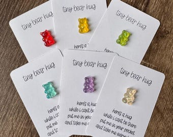 bear hug card, pocket hug token, pocket hug card, tiny gifts, hug gift, gummy bear gift, gifts for friends, Easter basket stuffer