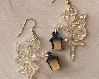 Clear Fairy Earrings, Glitter Fairy Dangle Earrings, Woodland Fairy Jewelry, Fairycore Earrings, Acorn Earrings, Fantasy Gift for Her