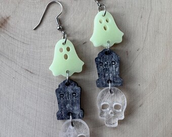 Glow in the dark ghost earrings, halloween earrings dangles,  spooky earrings, fall earrings for women, halloween earrings, gifts for her