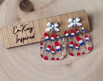 Popsicle earrings, USA earrings, earrings dangle, Fourth of July earrings, gift for her, patriotic jewelry, gifts under 10, summer jewelry