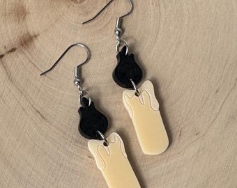 Halloween black flame candle dangle earrings,  spooky earrings, fall earrings for women, halloween earrings studs, gifts for her