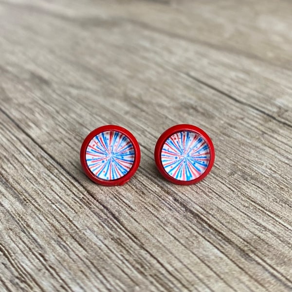fireworks earrings, earrings studs, fourth of july , gift for her, patriotic jewelry, cute earrings studs, gifts under 20, Memorial Day