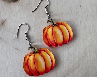 Pumpkin dangle earrings, fall accessories, cute earring dangles, pumpkin earrings, autumn earrings, gifts for her, Halloween earrings