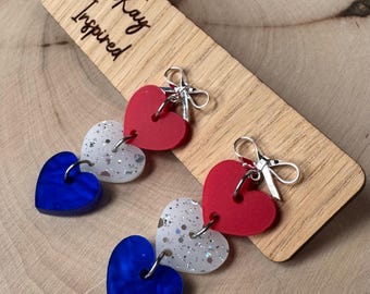 USA earrings, America 250, fourth of july , gift for her, patriotic jewelry, cute earrings dangle, gifts under 20, red white and blue
