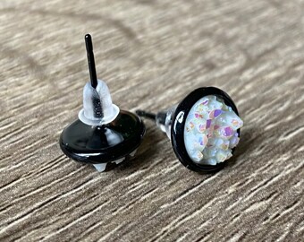 white iridescent faux druzy earrings, birthday gifts, sparkly earrings, druzy earrings, gifts for her, birthday earrings, bridesmaid gifts