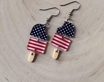 Popsicle earrings, USA earrings, earrings dangle, Fourth of July earrings, gift for her, patriotic jewelry, gifts under 10, summer jewelry