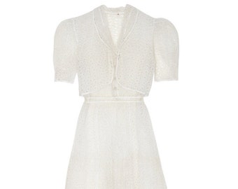 1930s White Floral Cutout Organza Dress