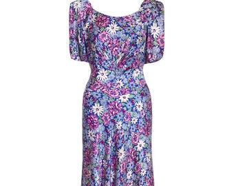 1930s Floral Satin Maxi Dress