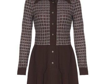 1970s Pisanti Brown Lame Dress with Wide Lapel Detail