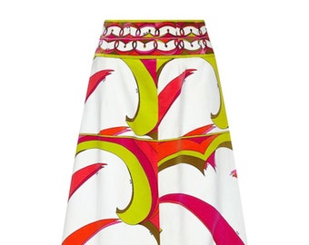 Emilio Pucci 1960s Velvet A-Line Skirt With Tropical Print UK Size 6-8
