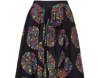 1950s Mexican Stained Glass Novelty Print Skirt