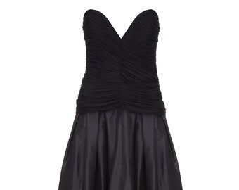 1980s Vicky Tiel Couture Strapless Black Silk Dress