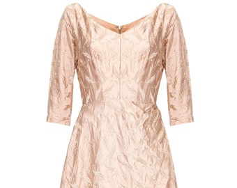 1950s Rose Gold Embroidered Silk Dress