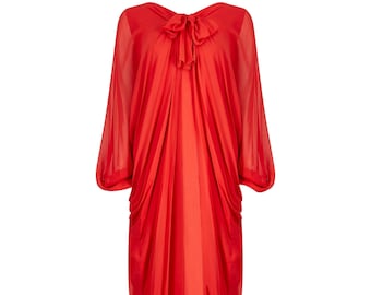 1970s Christian Dior Red Silk Chiffon Gown