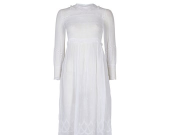 1910s White Cotton Muslin Tea Dress