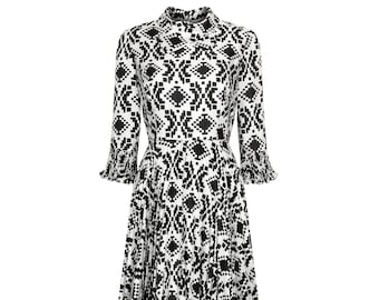 1960s Veronica at Rembrandt Geometric Print Monochrome Dress