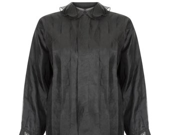 1970s Black Chiffon Ruffle Collar Blouse