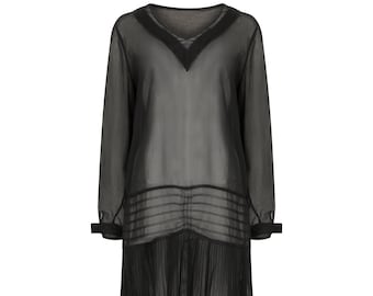 1920s Black Georgette Flapper Dress