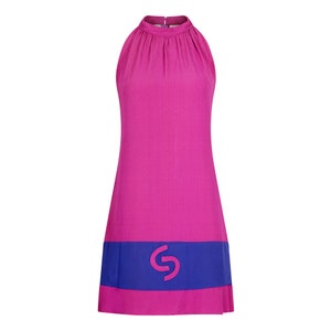 1960s French Crepe Pink & Purple Trapeze Dress