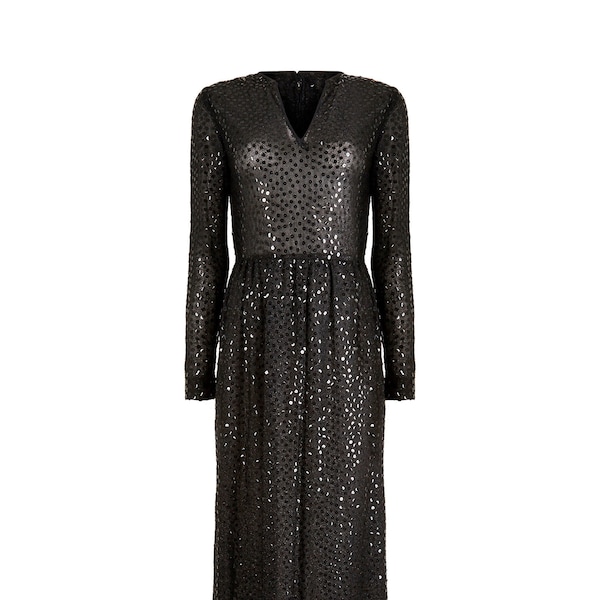 1970s Morty Sussman For Mollie Parnis Black Sequinned Dress